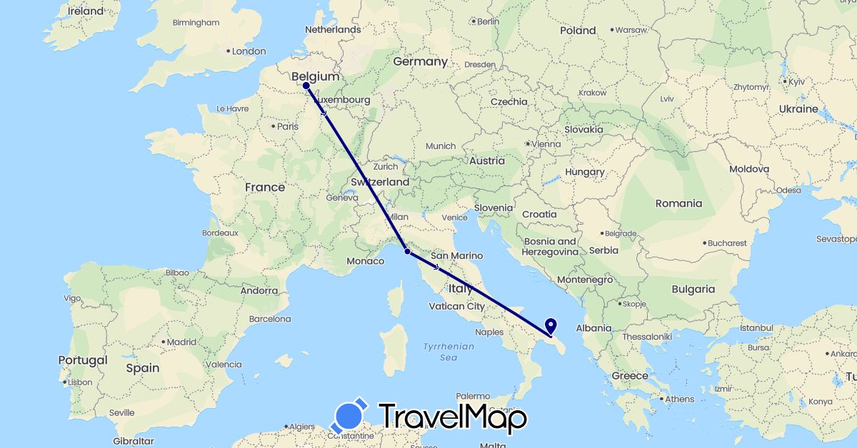 TravelMap itinerary: driving in Belgium, Italy (Europe)